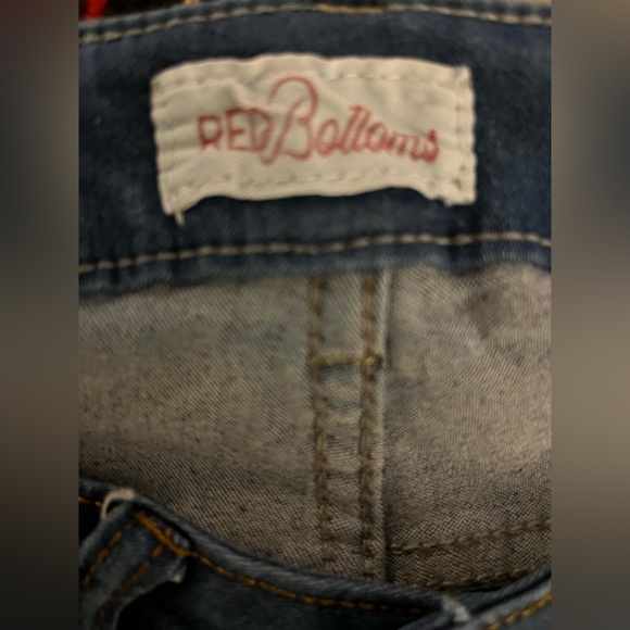 Red Bottoms Denim blue, High Waisted Flare Jeans. - Picture 3 of 4
